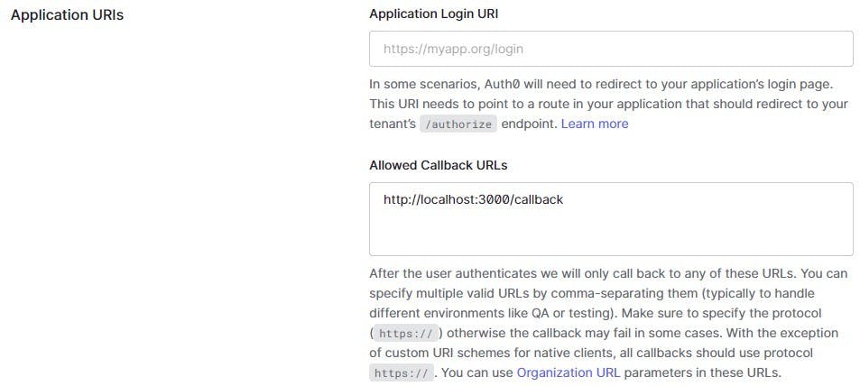 Auth0 - Application Callback URLs